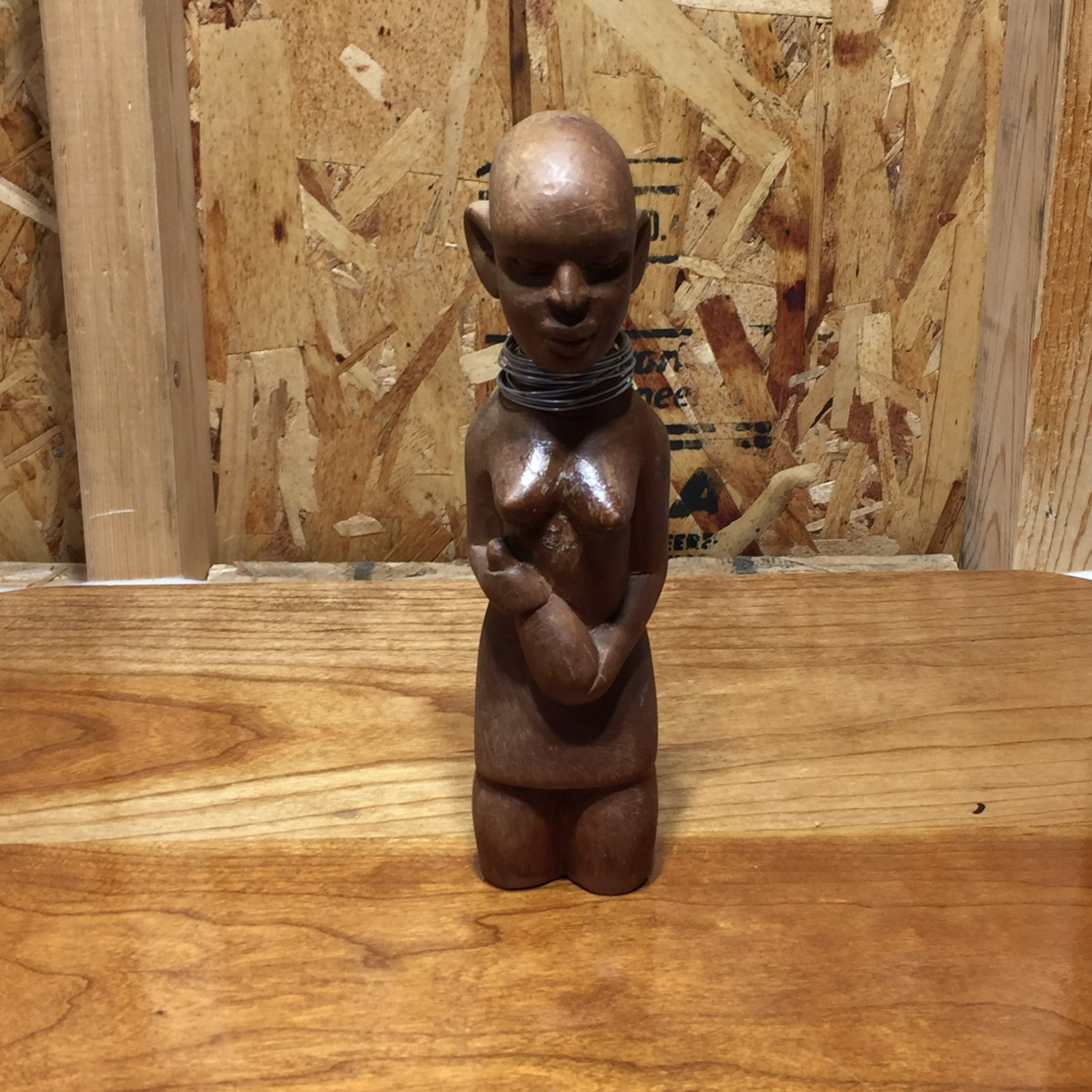 VTG Hand Carved Wooden Figurine Woman Holding Vase Ring Necklace Stack 7" Tall VTG Hand Carved Wooden Figurine Woman Holding Vase Ring Necklace Stack 7" Tall