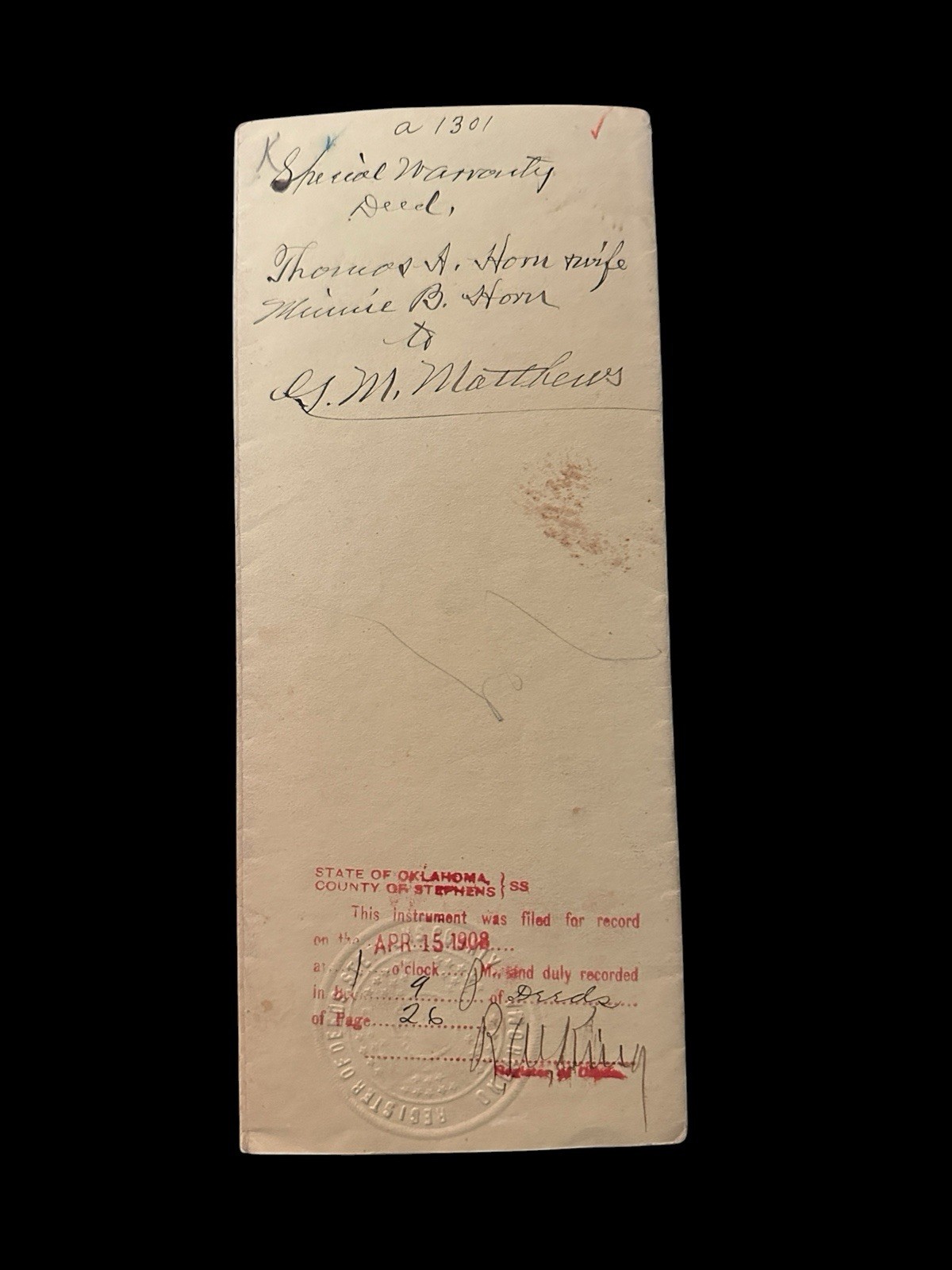 1906 Oklahoma Indian Territory Special Warranty Deed Comanche County Land Rare-2 1906 Oklahoma Indian Territory Special Warranty Deed Comanche County Land Rare-2