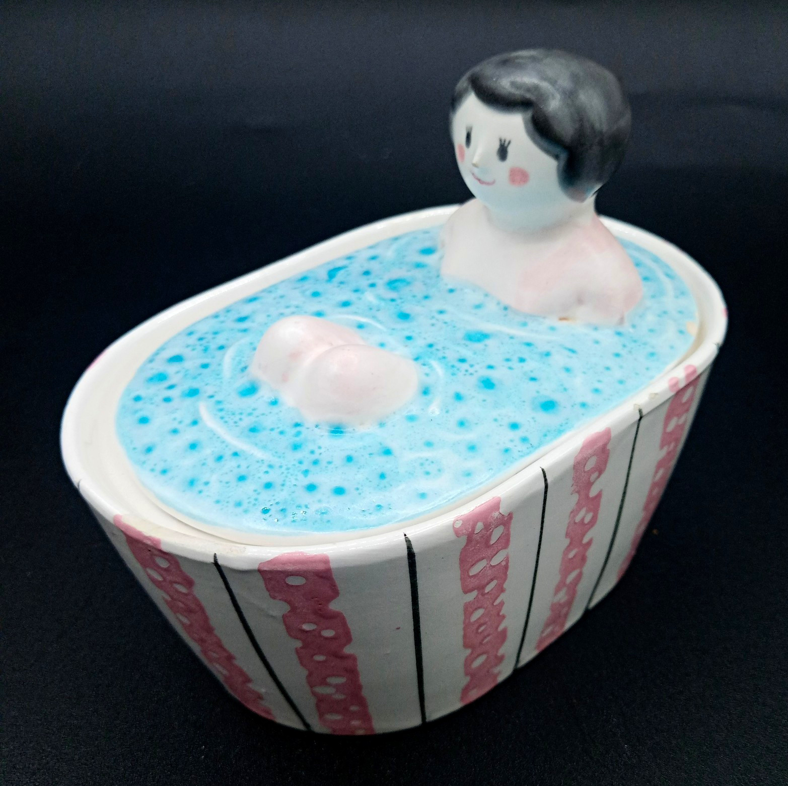 Vintage Mid Century Ceramic Girl in Bathtub Trinket Box Vanity Storage Jar Vintage Mid Century Ceramic Girl in Bathtub Trinket Box Vanity Storage Jar