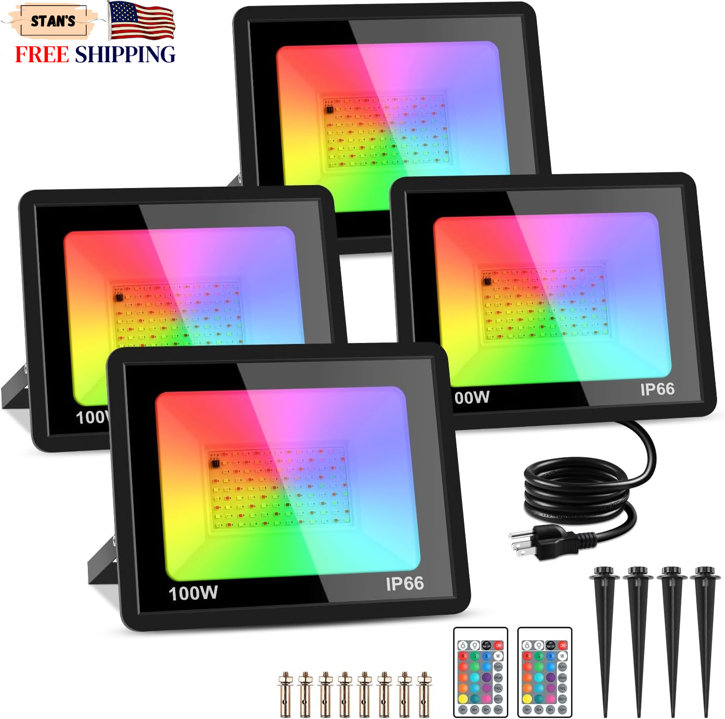 4 Pack 100W RGB LED Flood Lights 12000LM Color Changing Smart Flood...