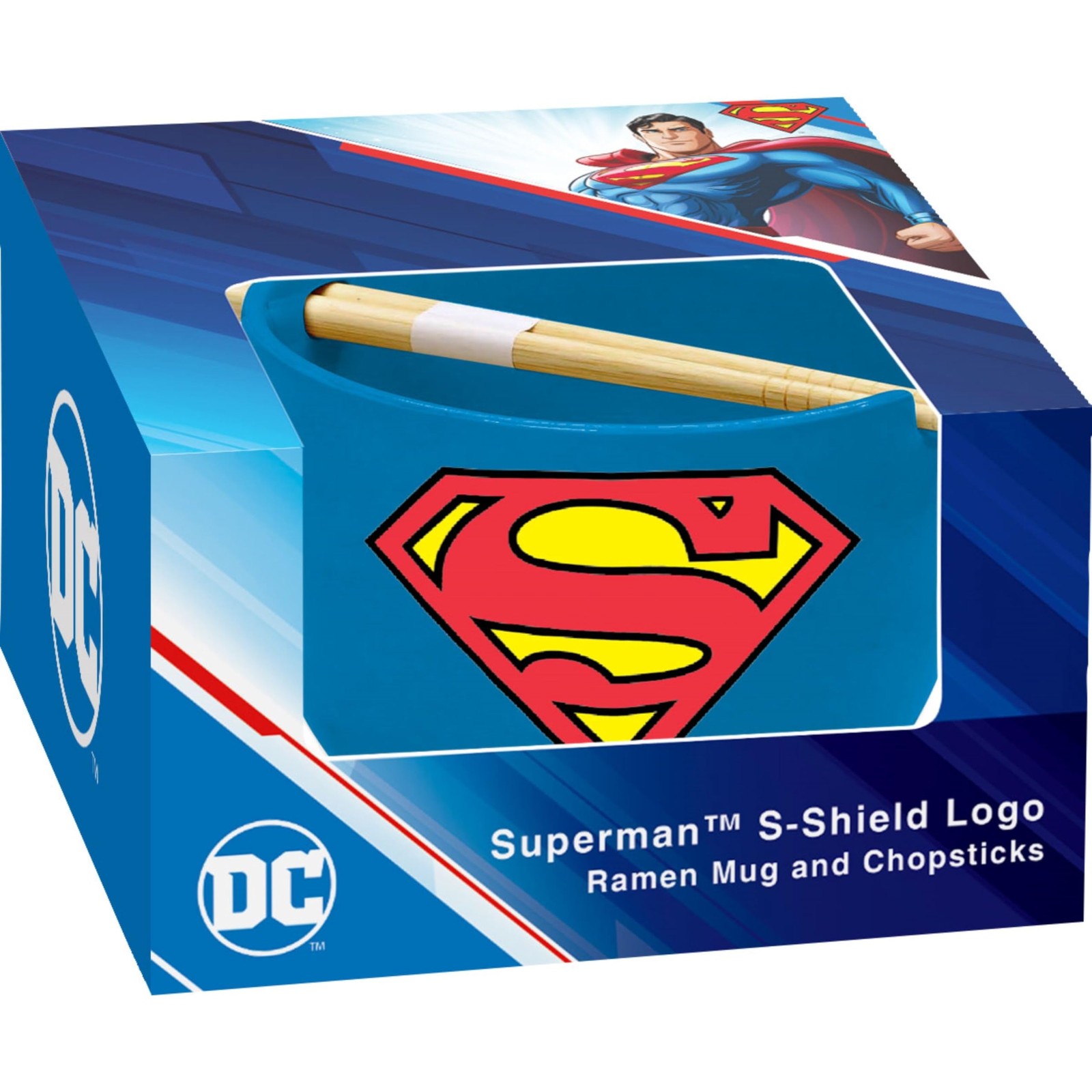 ICUP Superman Emblem Ramen Mug w Chopsticks Blue Standard Functional Ceramic ICUP Superman Emblem Ramen Mug w Chopsticks Blue Standard Functional Ceramic