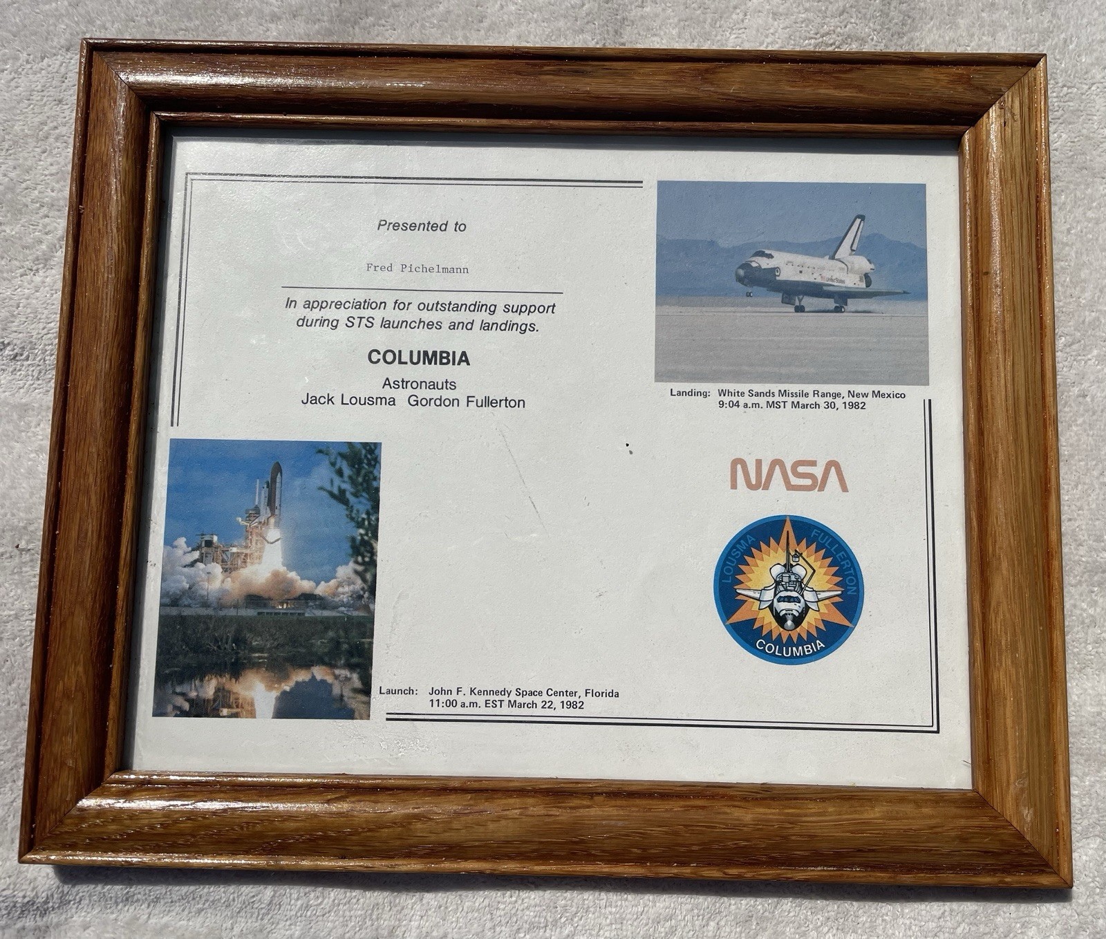 NASA Appreciation Plaque SPACE SHUTTLE COLUMBIA STS 3 1982 Santa Fe Railroad NASA Appreciation Plaque SPACE SHUTTLE COLUMBIA STS 3 1982 Santa Fe Railroad