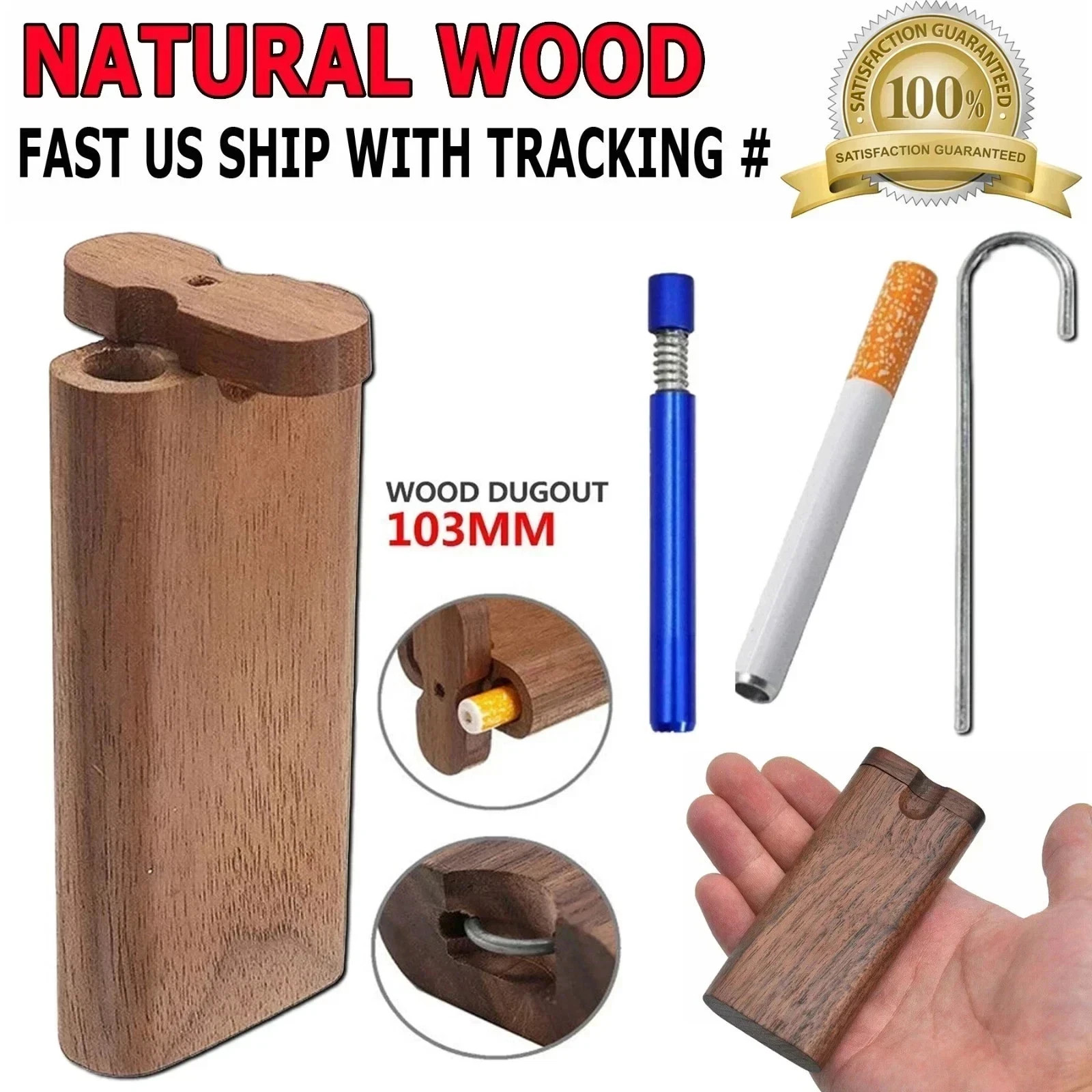 Wooden Dugout Pipe Self Cleaning Metal Bat Poker Smoking Pipe One Hitter Kit US Wooden Dugout Pipe Self Cleaning Metal Bat Poker Smoking Pipe One Hitter Kit US