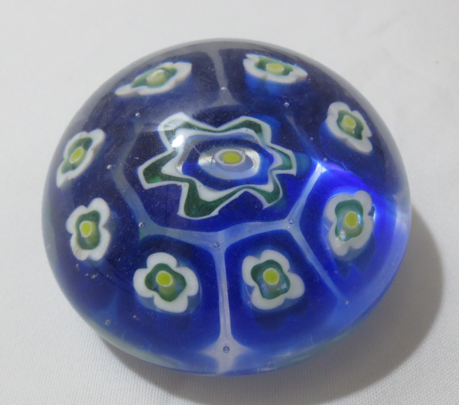Vtg Large Murano Millefiori Cut Cane Flowers Art Glass Paperweight, Red Sticker Vtg Large Murano Millefiori Cut Cane Flowers Art Glass Paperweight, Red Sticker