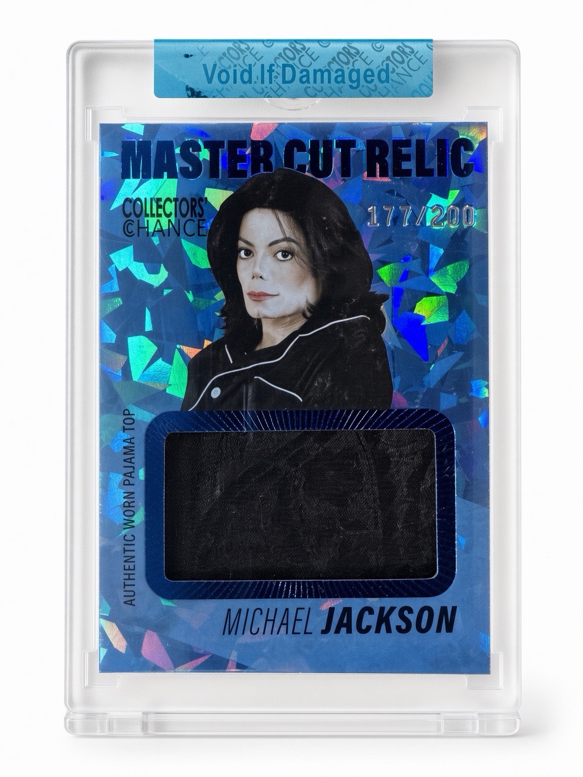 Michael Jackson Worn Pajama Relic Trading Card Blue Cracked Ice Edition 186/200 Michael Jackson Worn Pajama Relic Trading Card Blue Cracked Ice Edition 186/200