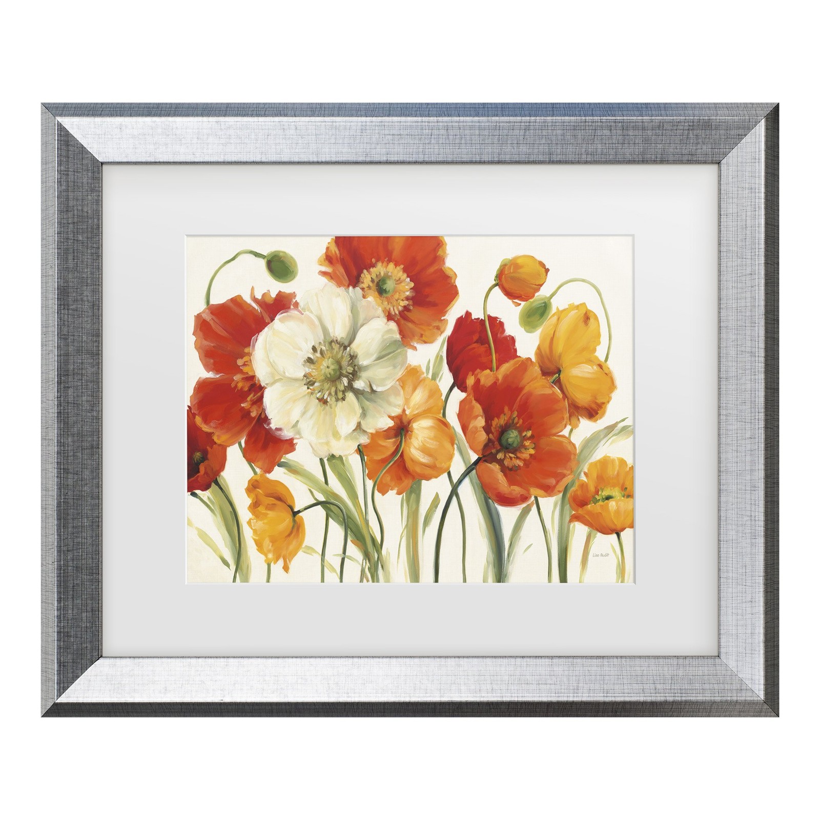 Trademark Fine Art Poppies Melody I By Lisa Audit, White Matte, Silver Frame