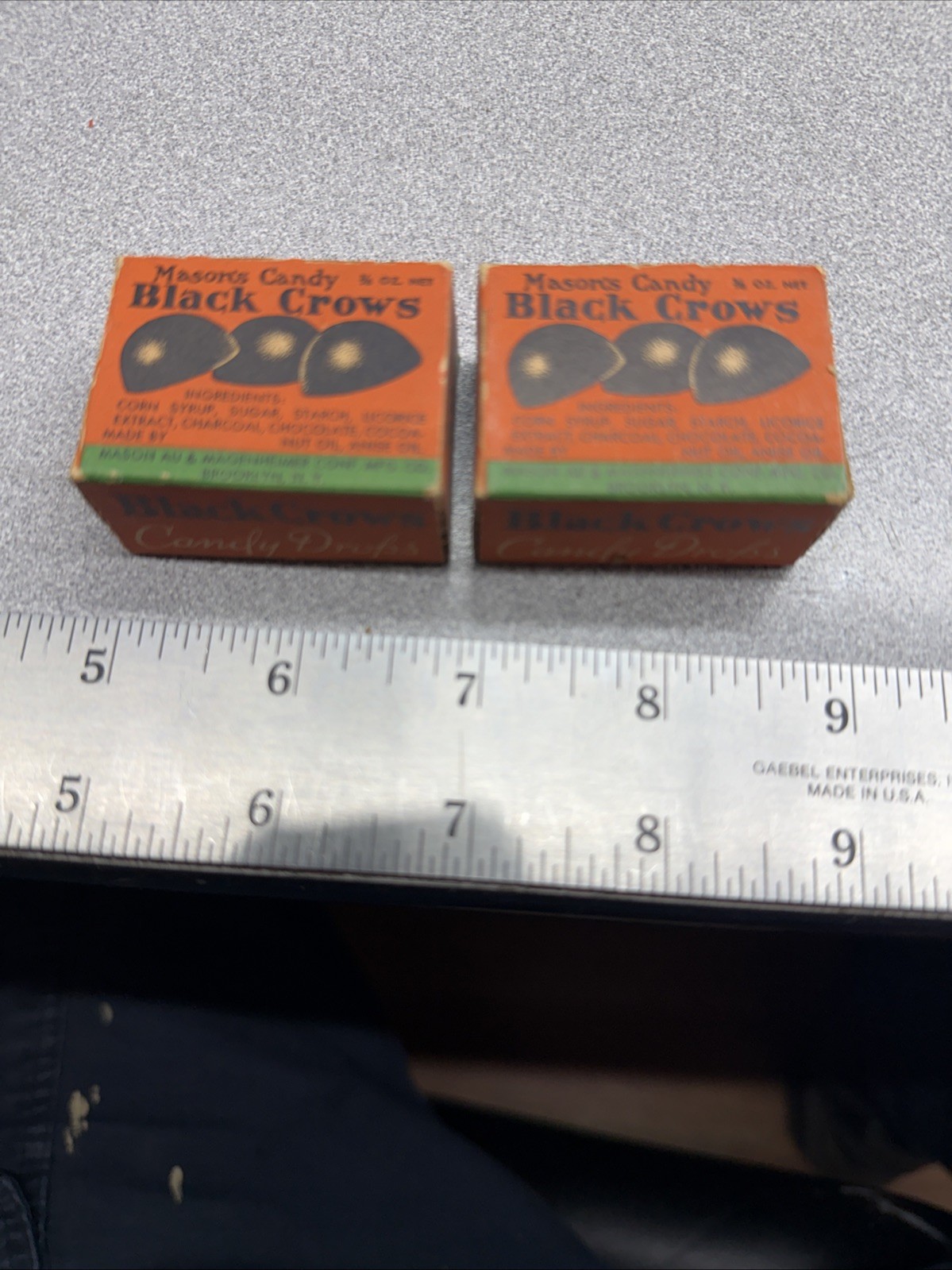 2, Antique 1930s Mason's Candy Black Crows Brooklyn, NY Licorice Drops Empty Box