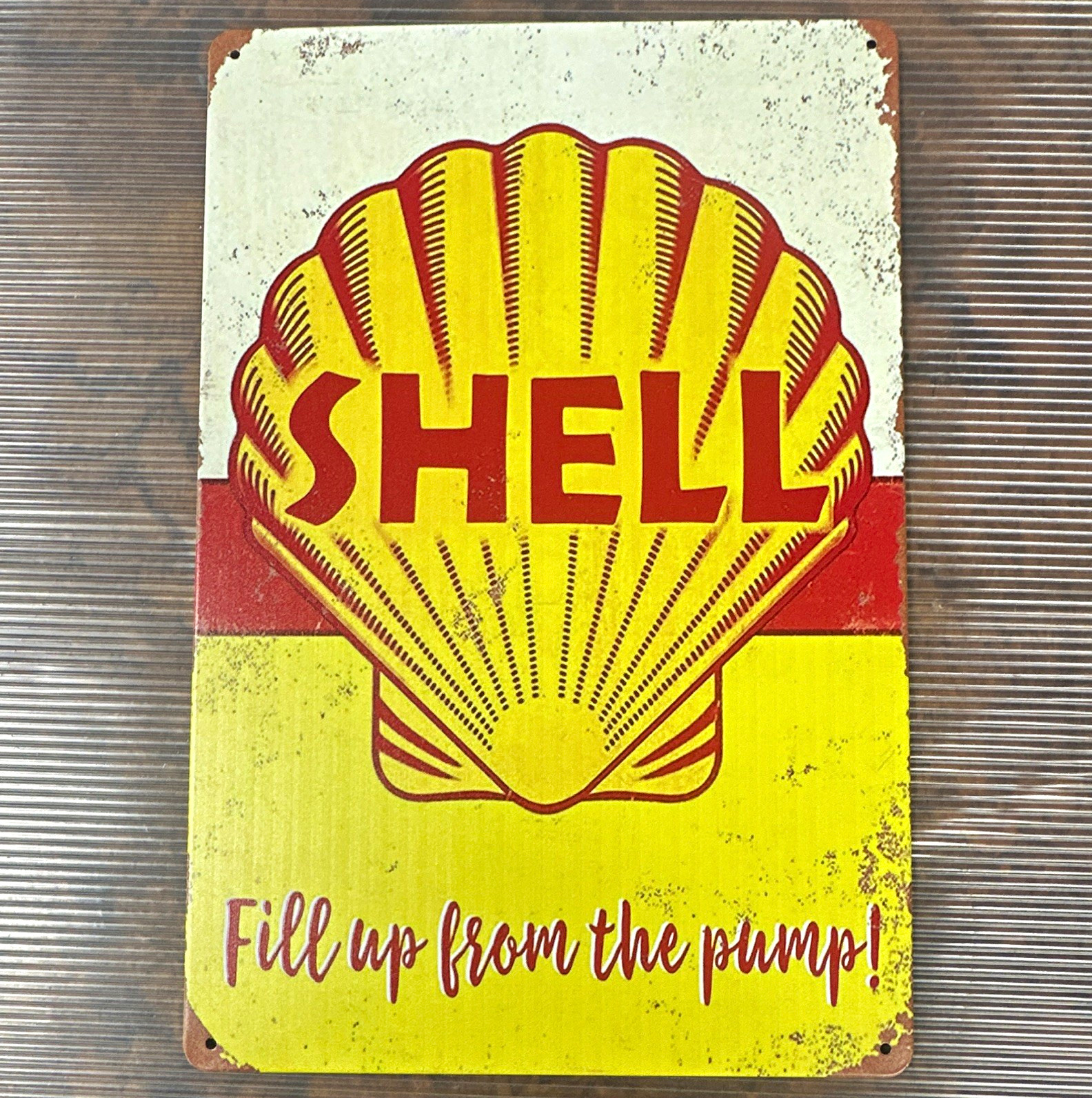 Shell Gas & Oil Advertising Sign "Fill up from the pumps" with Shell Logo Shell Gas & Oil Advertising Sign "Fill up from the pumps" with Shell Logo