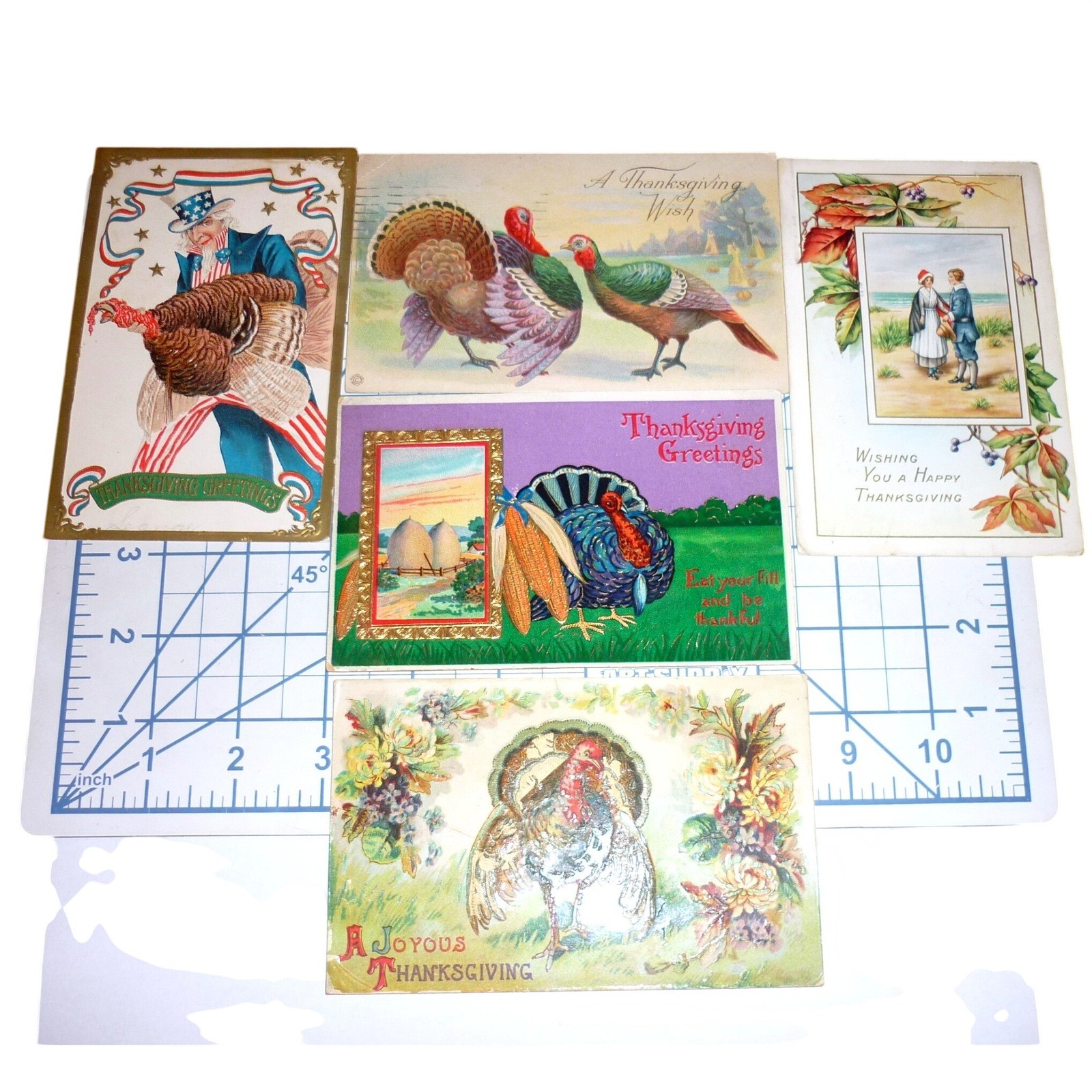 Vintage Thanksgiving Postcards Lot of 5 Antique Turkeys Uncle Sam Pilgrims Vintage Thanksgiving Postcards Lot of 5 Antique Turkeys Uncle Sam Pilgrims