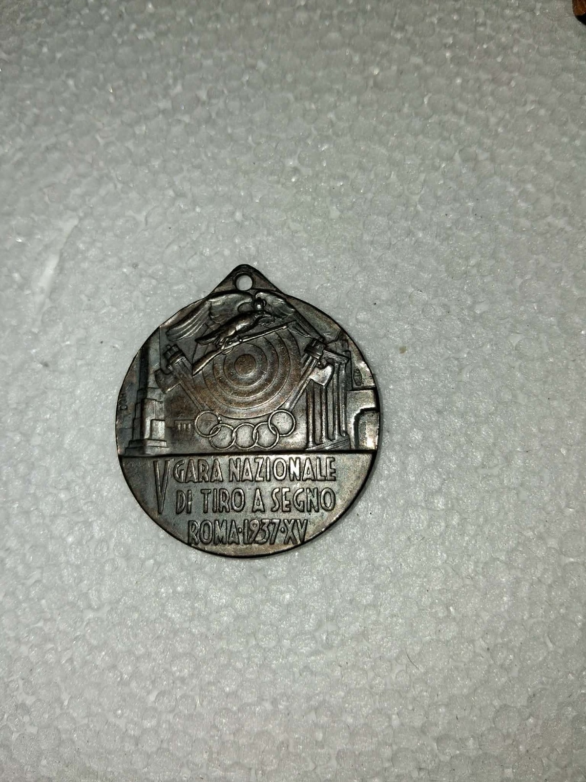 1937 Italian Silver Shooting Medal Rome XV Fascist Era Target Rifle Italy 1937 Italian Silver Shooting Medal Rome XV Fascist Era Target Rifle Italy