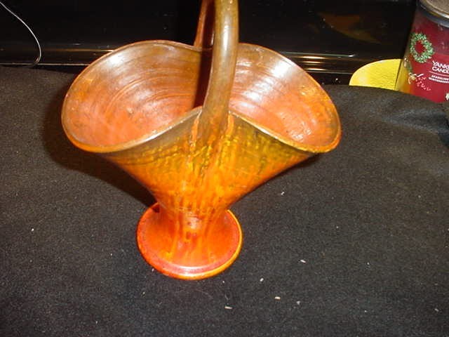 Vintage Nortth Carolina Pottery basket vaae-burnt orange glaze Vintage Nortth Carolina Pottery basket vaae-burnt orange glaze