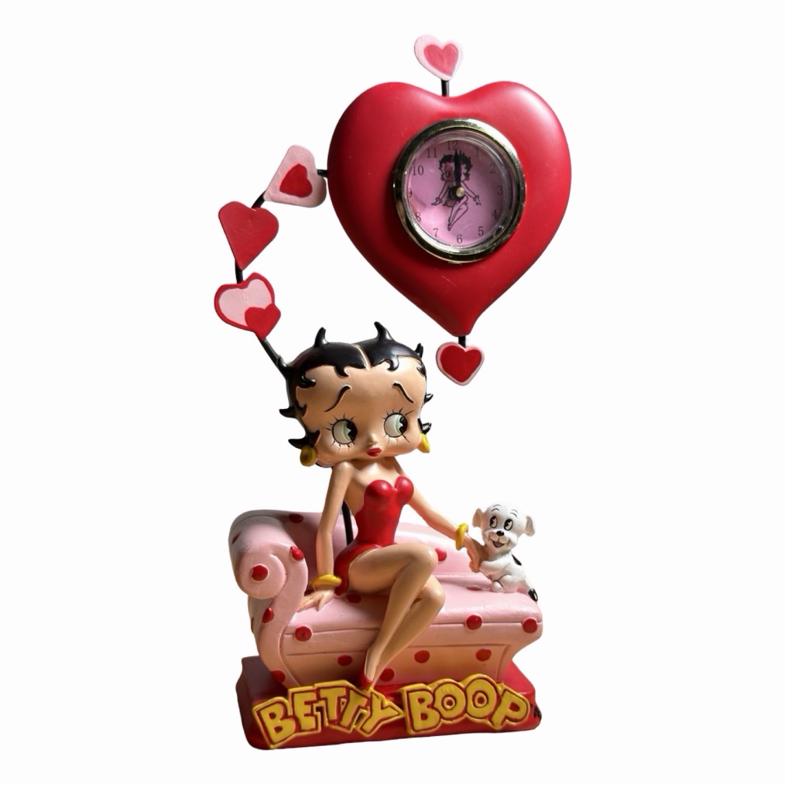 Betty Boop Figurine with Pudgy on Couch and Heart Clock Betty Boop Figurine with Pudgy on Couch and Heart Clock