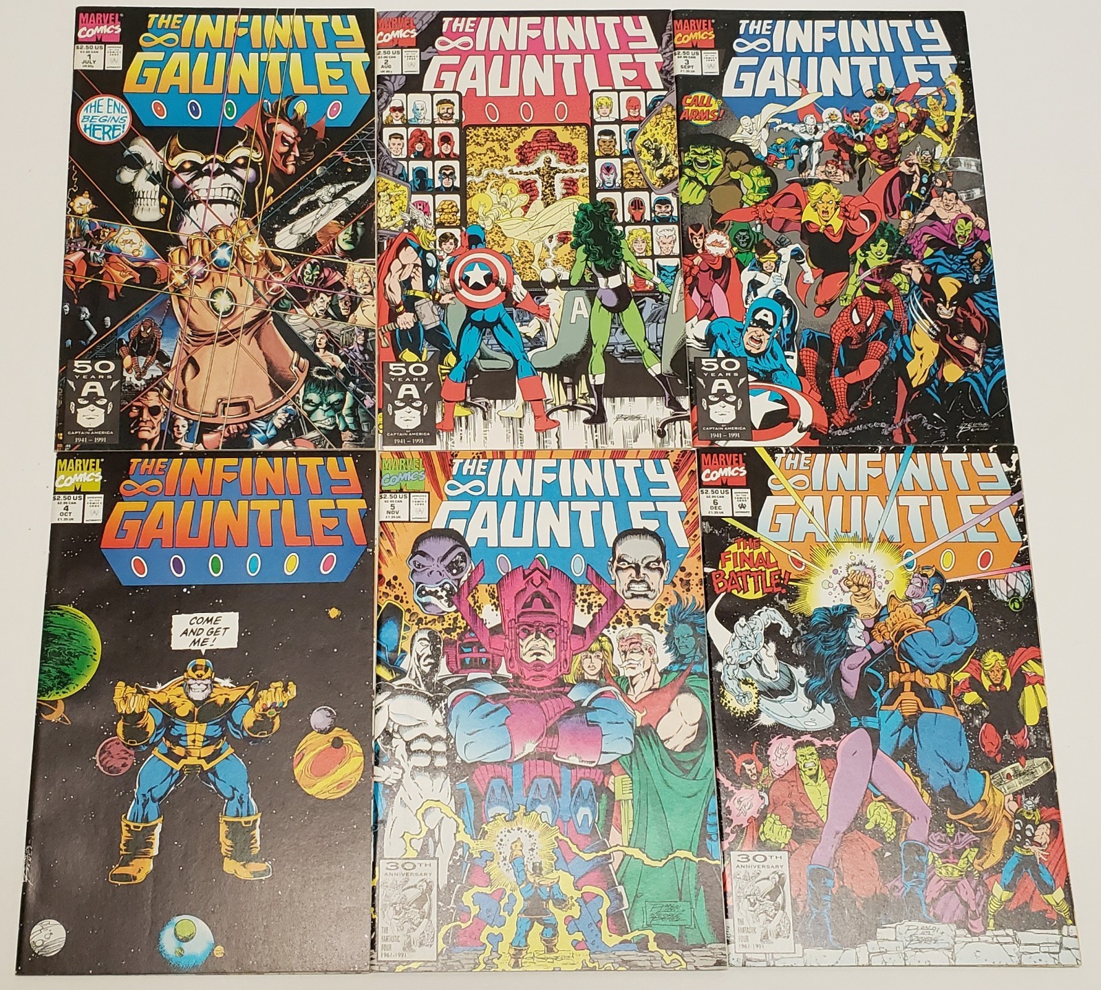 THE INFINITY GAUNTLET 1 2 3 4 5 6 Complete Set LOT 1991 Marvel Comics THANOS THE INFINITY GAUNTLET 1 2 3 4 5 6 Complete Set LOT 1991 Marvel Comics THANOS