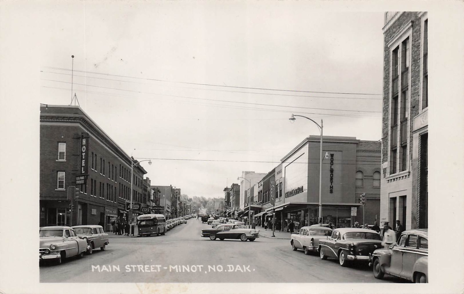 RPPC Minot North Dakota Main Street Downtown Photo Vtg Postcard J20 RPPC Minot North Dakota Main Street Downtown Photo Vtg Postcard J20