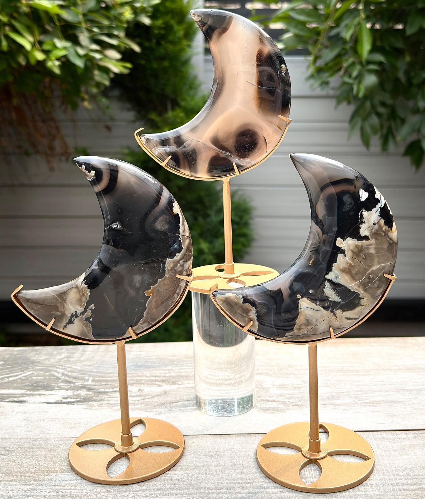 Wholesale Lot 3 Pcs Natural Volcano Agate Moon W/ stand Healing Wholesale Lot 3 Pcs Natural Volcano Agate Moon W/ stand Healing