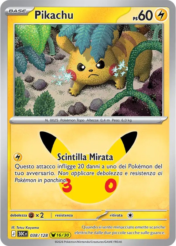Pikachu 038/128 Pokemon 30th Anniversary ITA NM