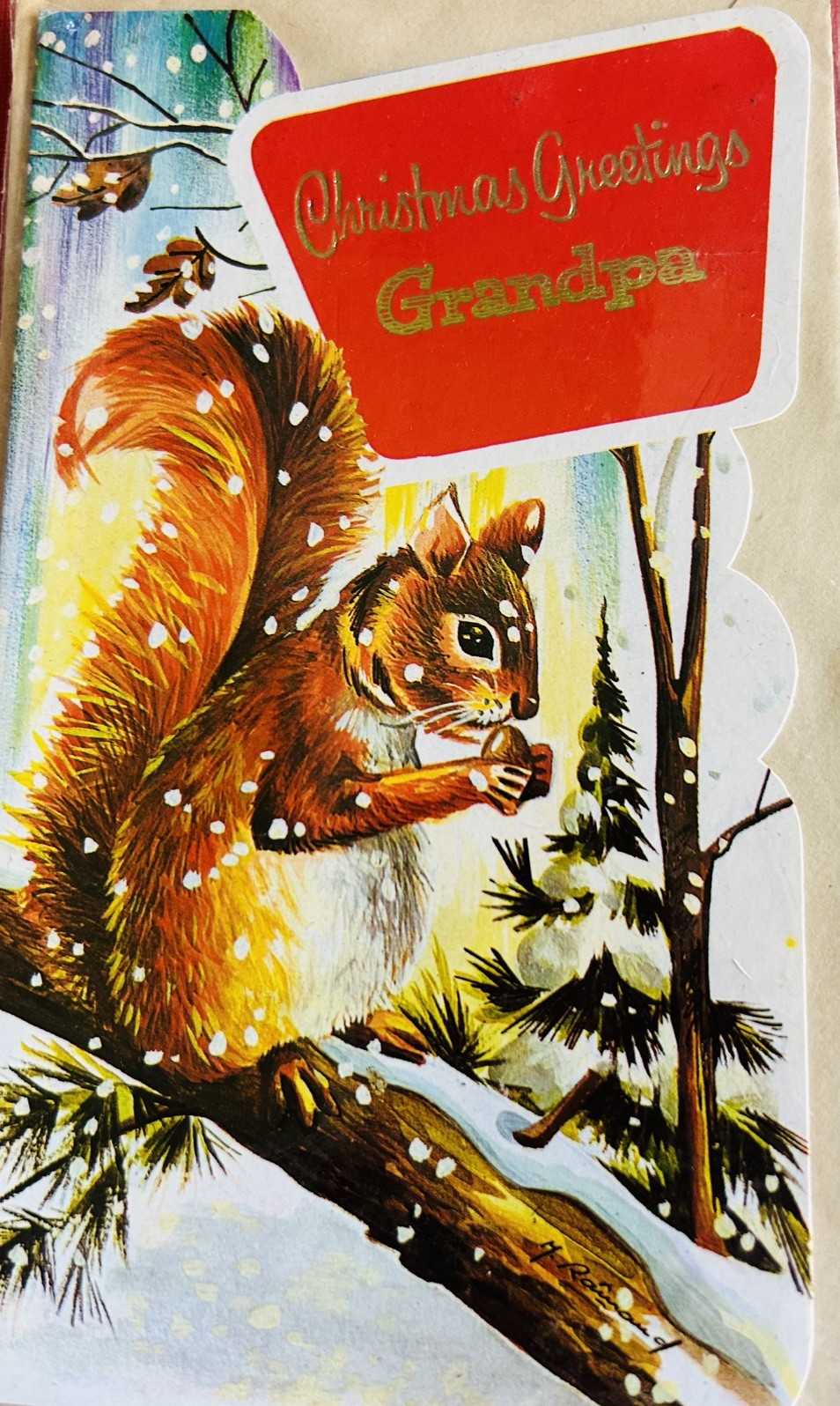 Vintage 1970s UNUSED Dead Stock Christmas Greeting Card for grandpa Vintage 1970s UNUSED Dead Stock Christmas Greeting Card for grandpa