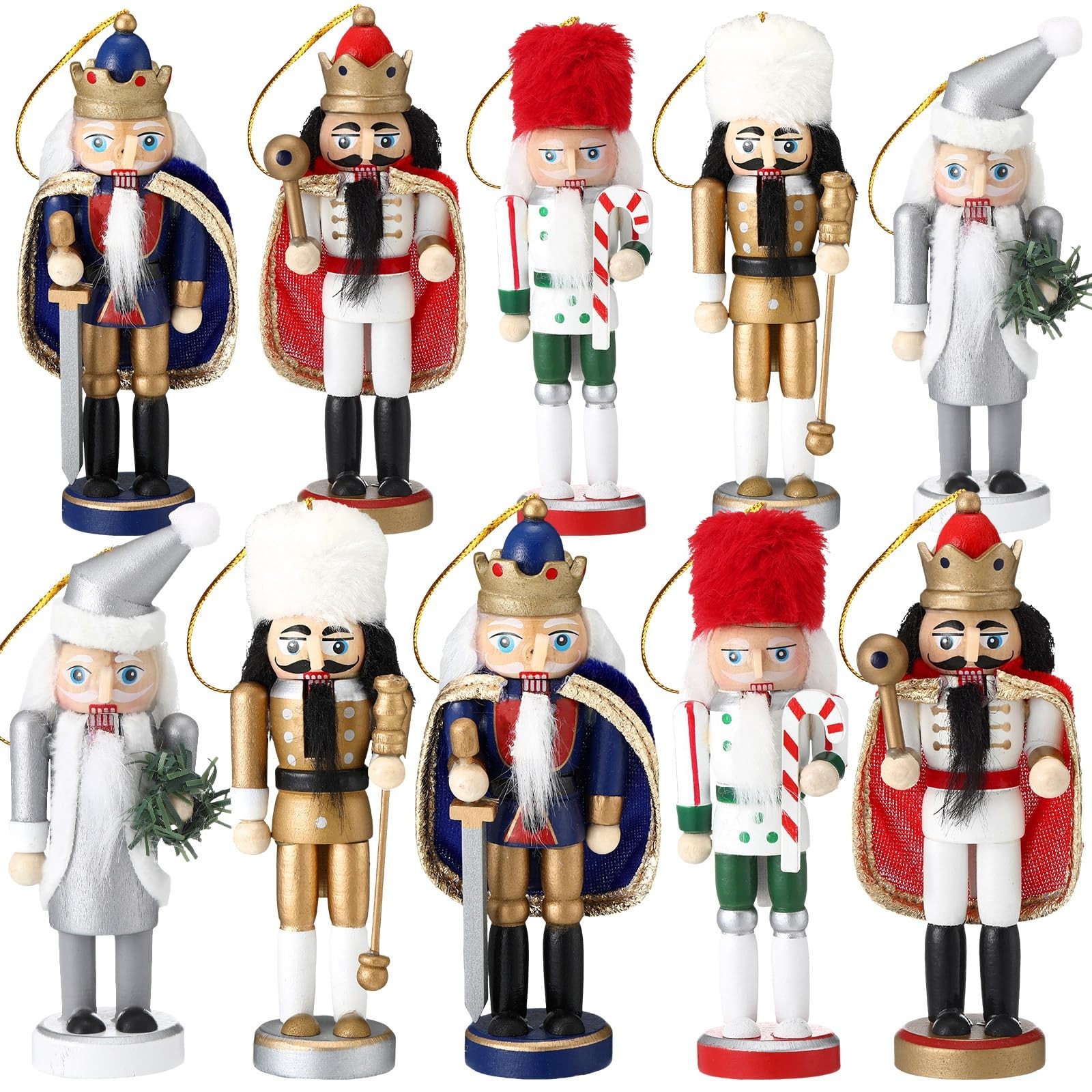 10 Pcs Colorful Nutcracker Ornaments - Festive King Style Christmas Decor 10 Pcs Colorful Nutcracker Ornaments - Festive King Style Christmas Decor