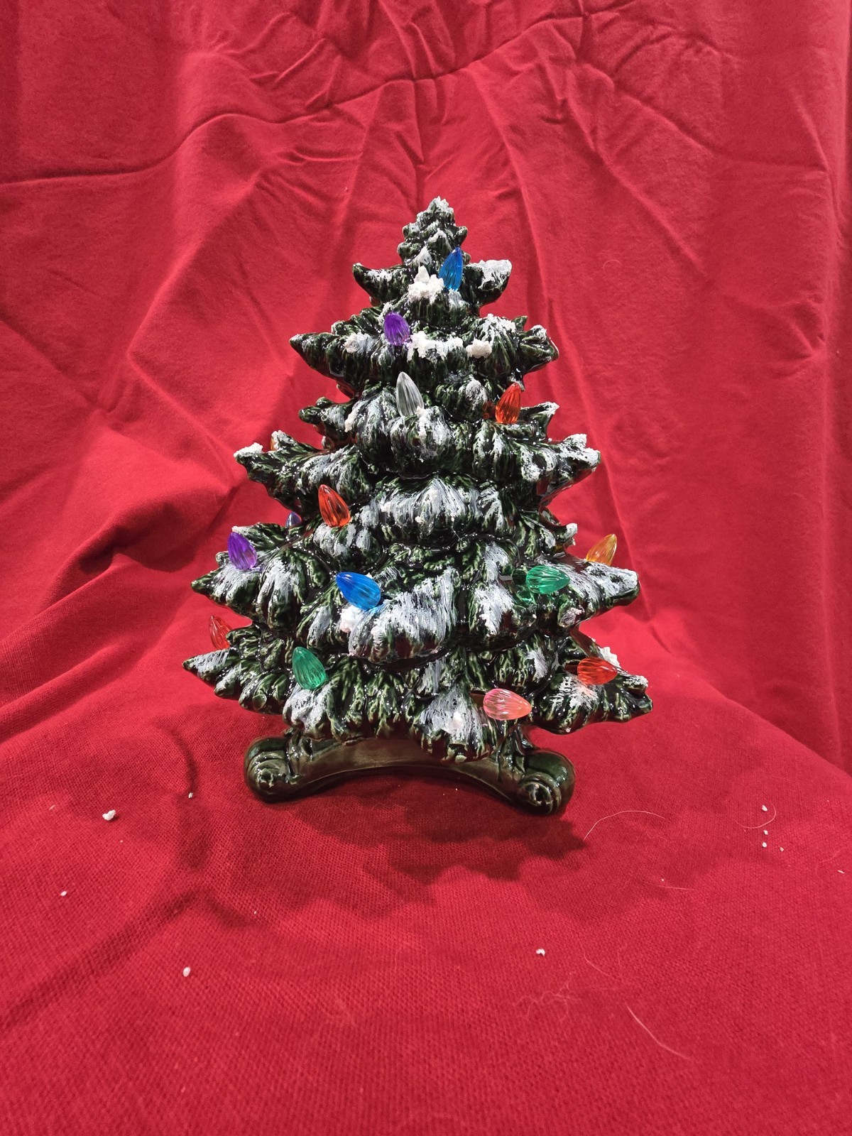 Vintage Ceramic frazier fir Christmas Tree, 8.5" High, Green Glaze Lighted