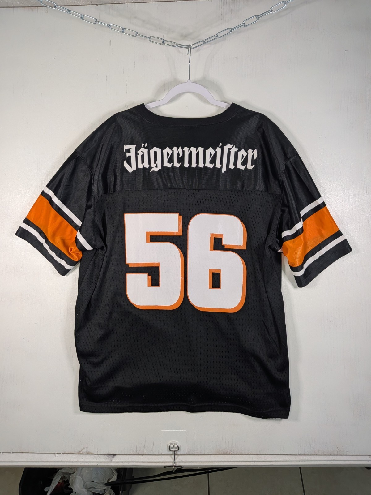 Jagermeister Liqueur Mesh Football Jersey #56 Black & Orange Adult Size XL Jagermeister Liqueur Mesh Football Jersey #56 Black & Orange Adult Size XL