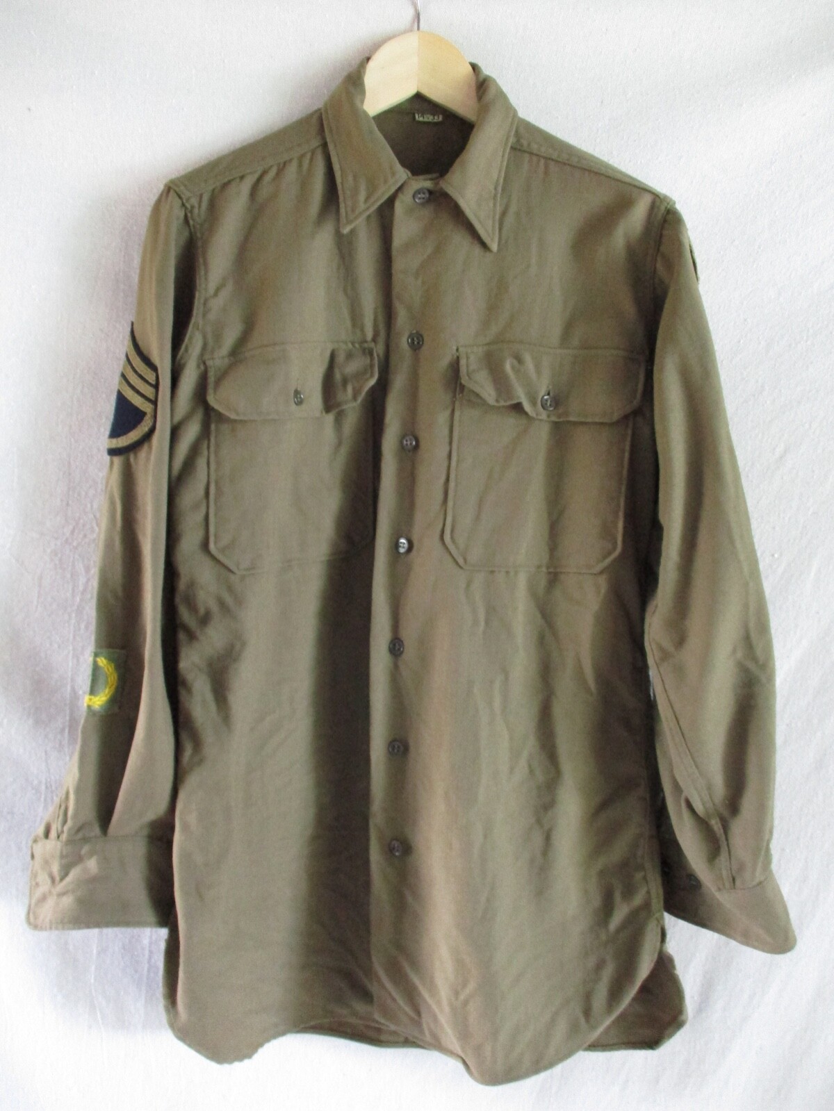 WWII 40s true vintage brown wool officer classic uniform pocket shirt 14.5 33 WWII 40s true vintage brown wool officer classic uniform pocket shirt 14.5 33