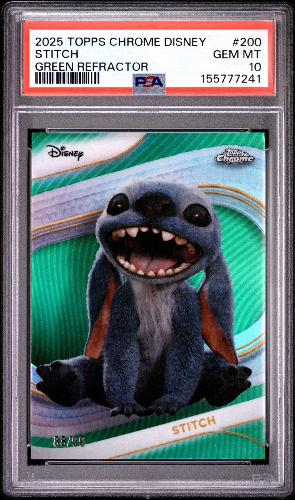 2025 Topps Chrome Disney STITCH True Green Refractor /99 PSA 10 POP 2 2025 Topps Chrome Disney STITCH True Green Refractor /99 PSA 10 POP 2
