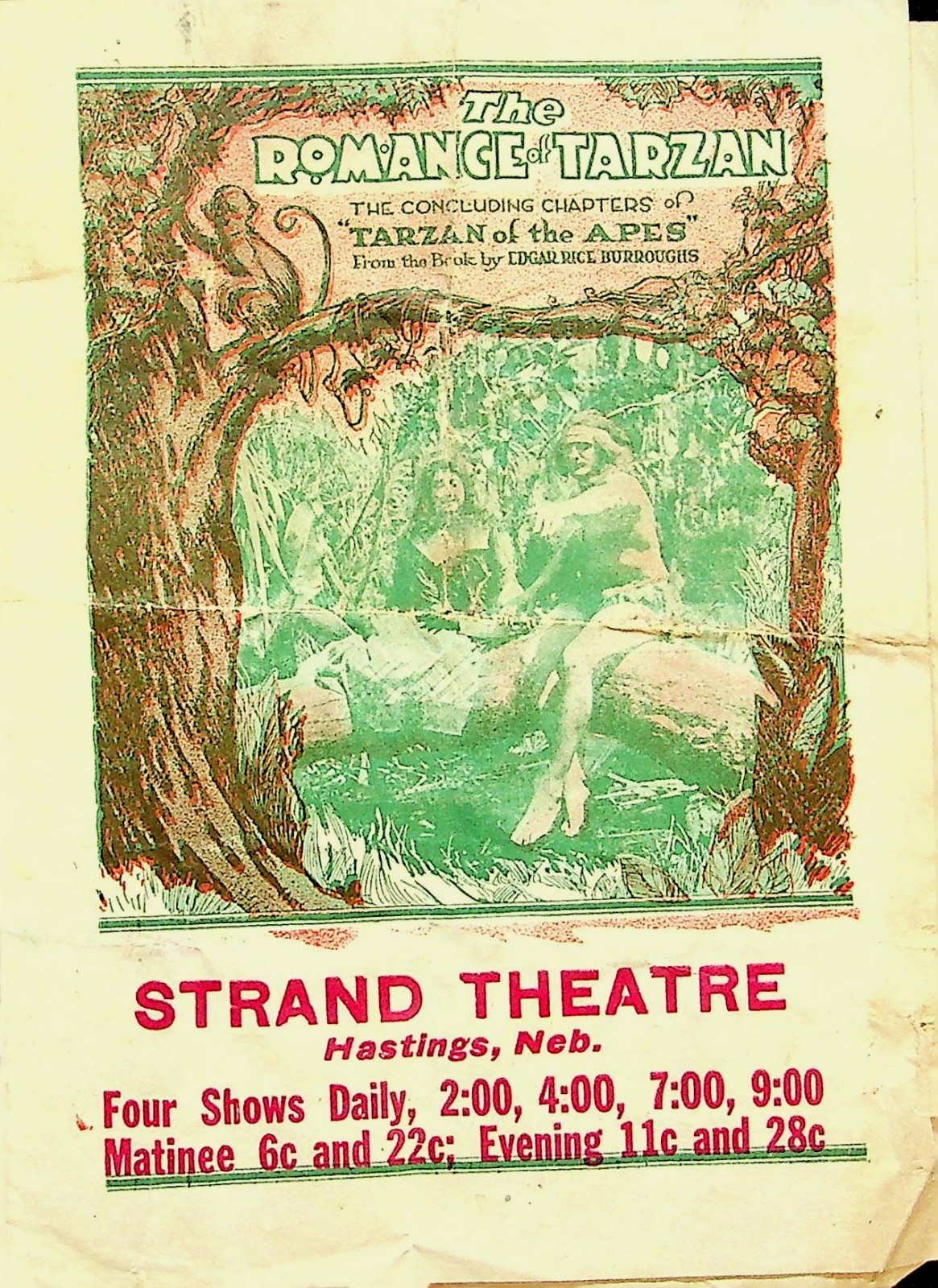 Romance Of Tarzan Strand Theatre Hastings Nebraska Silent Film Brochure 5x7"
