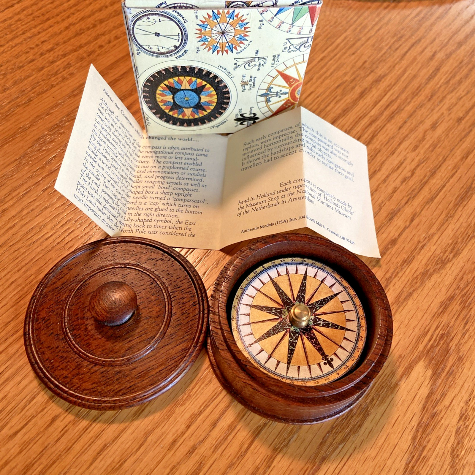 Authentic Models Nautical Compass in Wooden Box Authentic Models Nautical Compass in Wooden Box