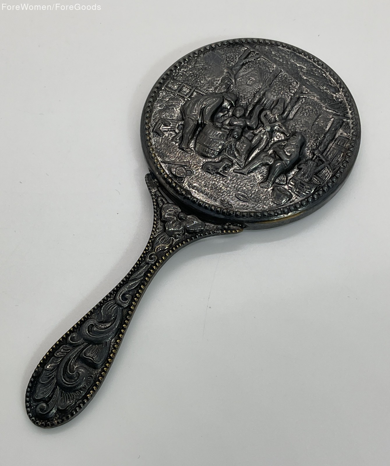 VTG./ANTIQUE Denmark Sterling Silver Repousse 4.75" Vanity Mirror- 49.72g VTG./ANTIQUE Denmark Sterling Silver Repousse 4.75" Vanity Mirror- 49.72g