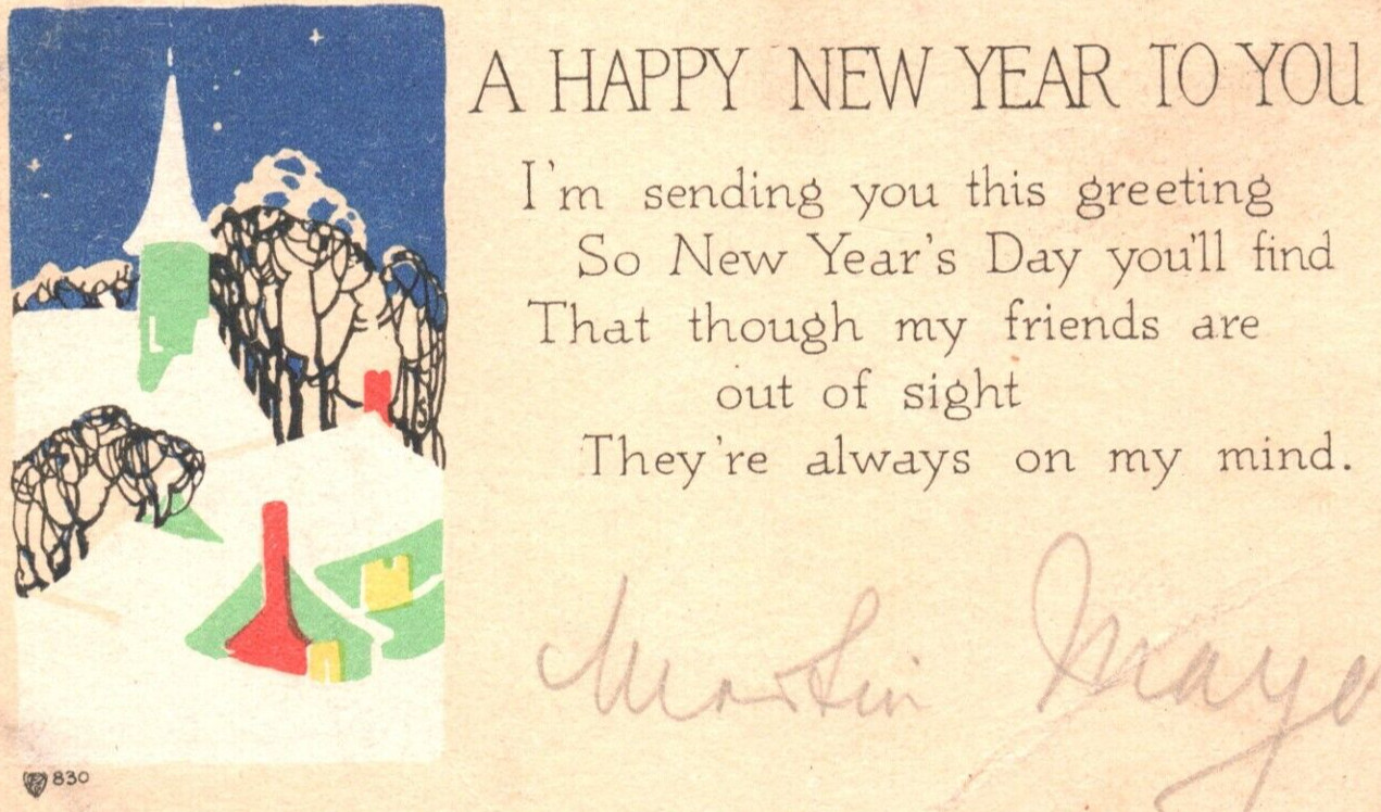 PF Volland & Co Happy New Years Postcard 1918 Divided Back Stamped