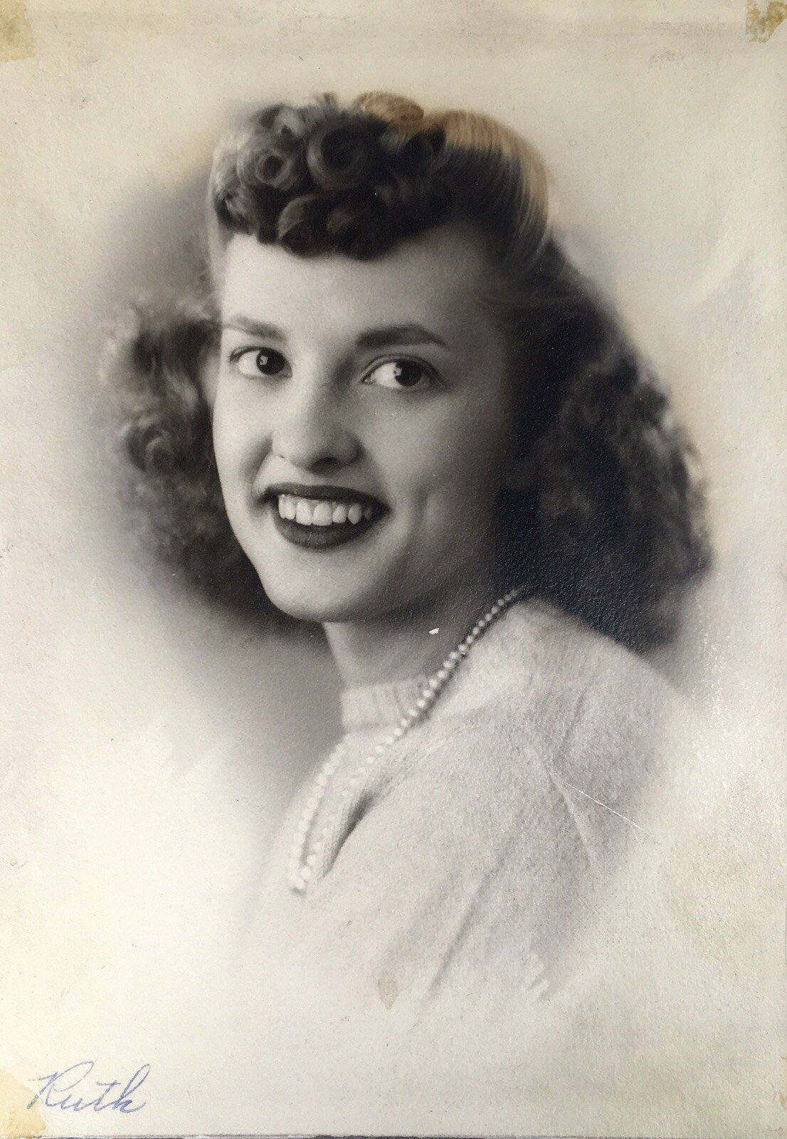 VTG Classic 1940’s Original Photo Pretty High School Girl RUTH Toothy Smile