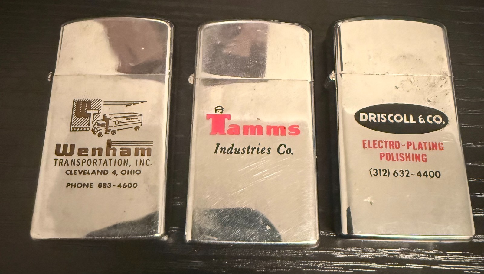 Vintage Lot of 3 1970's Zippo Slim Advertising Lighters Vintage Lot of 3 1970's Zippo Slim Advertising Lighters