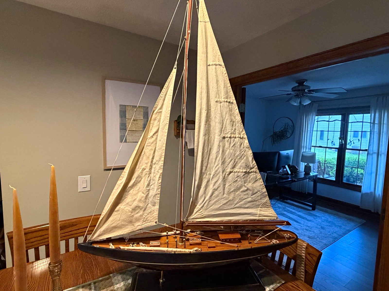 Large Wooden J-Class America’s Cup Style Sailboat Yacht Model 37” x 54” Display Large Wooden J-Class America’s Cup Style Sailboat Yacht Model 37” x 54” Display