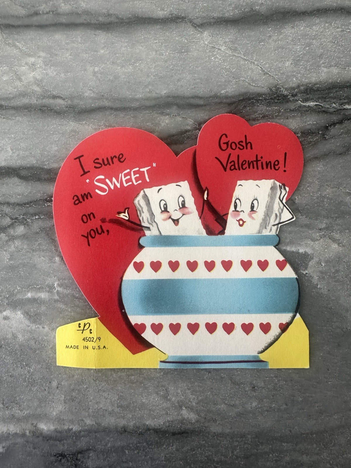 Vintage Valentine Anthropomorphic Sugar Cubes Couple Boy Girl Bowl Adorable Rare