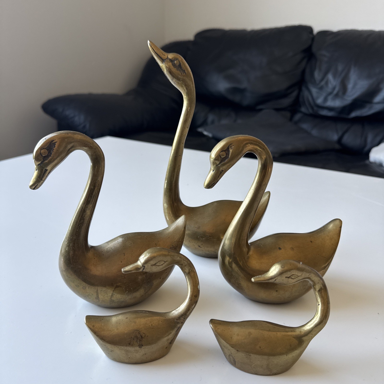 Vintage Solid Brass Swan Family Figurines Set of 5 – Mid-Century Home Decor Vintage Solid Brass Swan Family Figurines Set of 5 – Mid-Century Home Decor