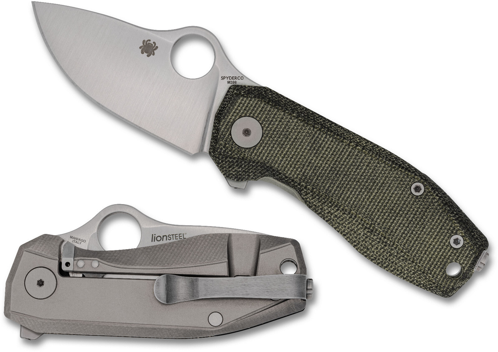 SPYDERCO LIONSTEEL SPYNANO GREEN CANVAS MICARTA & TITANIUM M398 Steel C268MTIP SPYDERCO LIONSTEEL SPYNANO GREEN CANVAS MICARTA & TITANIUM M398 Steel C268MTIP