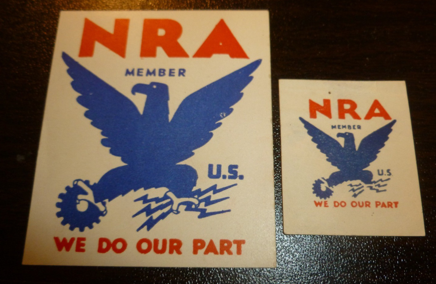 Vintage 1933 NRA National Recovery Administration Blue Eagle Decals Set of 2 NOS Vintage 1933 NRA National Recovery Administration Blue Eagle Decals Set of 2 NOS