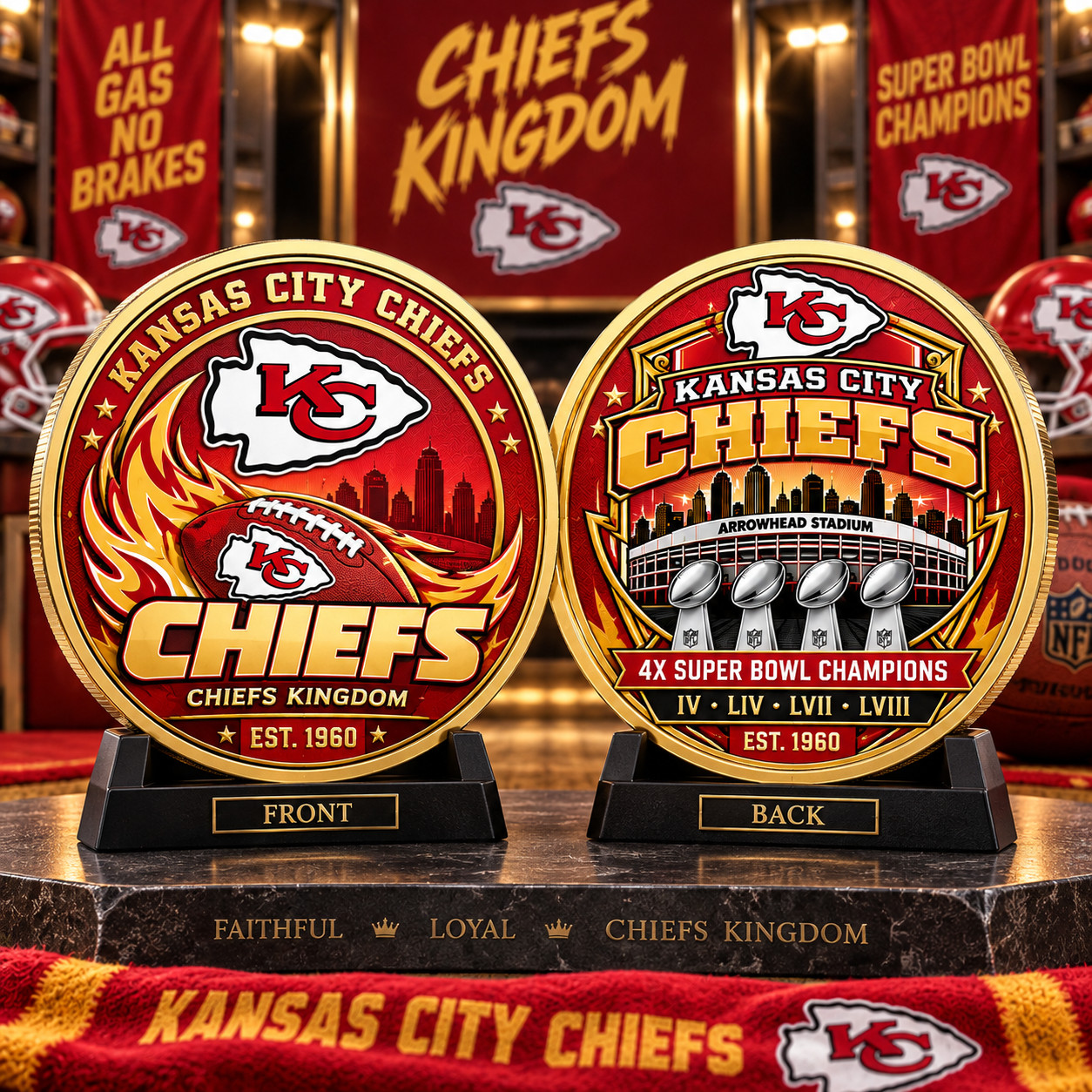 Chiefs 4X Super Bowl Champions Est 1960 Commemorative Coin, Go chiefs Coin Chiefs 4X Super Bowl Champions Est 1960 Commemorative Coin, Go chiefs Coin