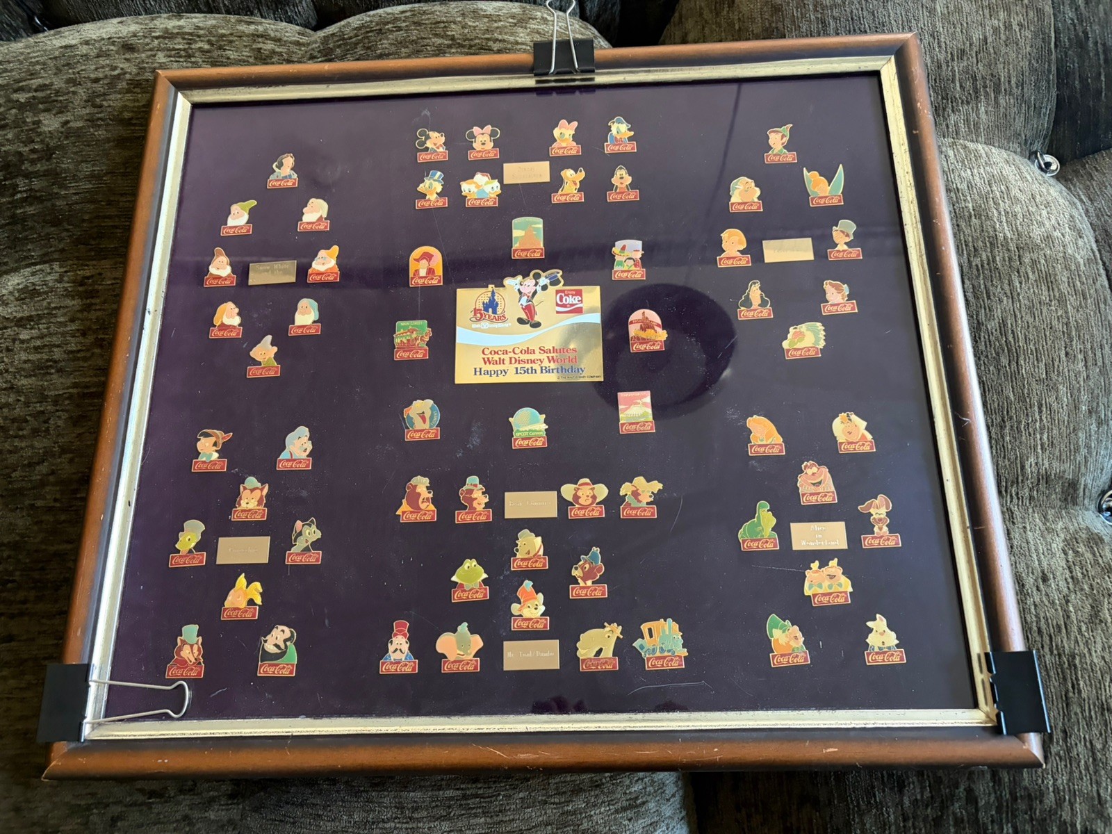 Coca-Cola Salutes Walt Disney World, Happy 15th Birthday, 60-Pin Framed Set VTG Coca-Cola Salutes Walt Disney World, Happy 15th Birthday, 60-Pin Framed Set VTG