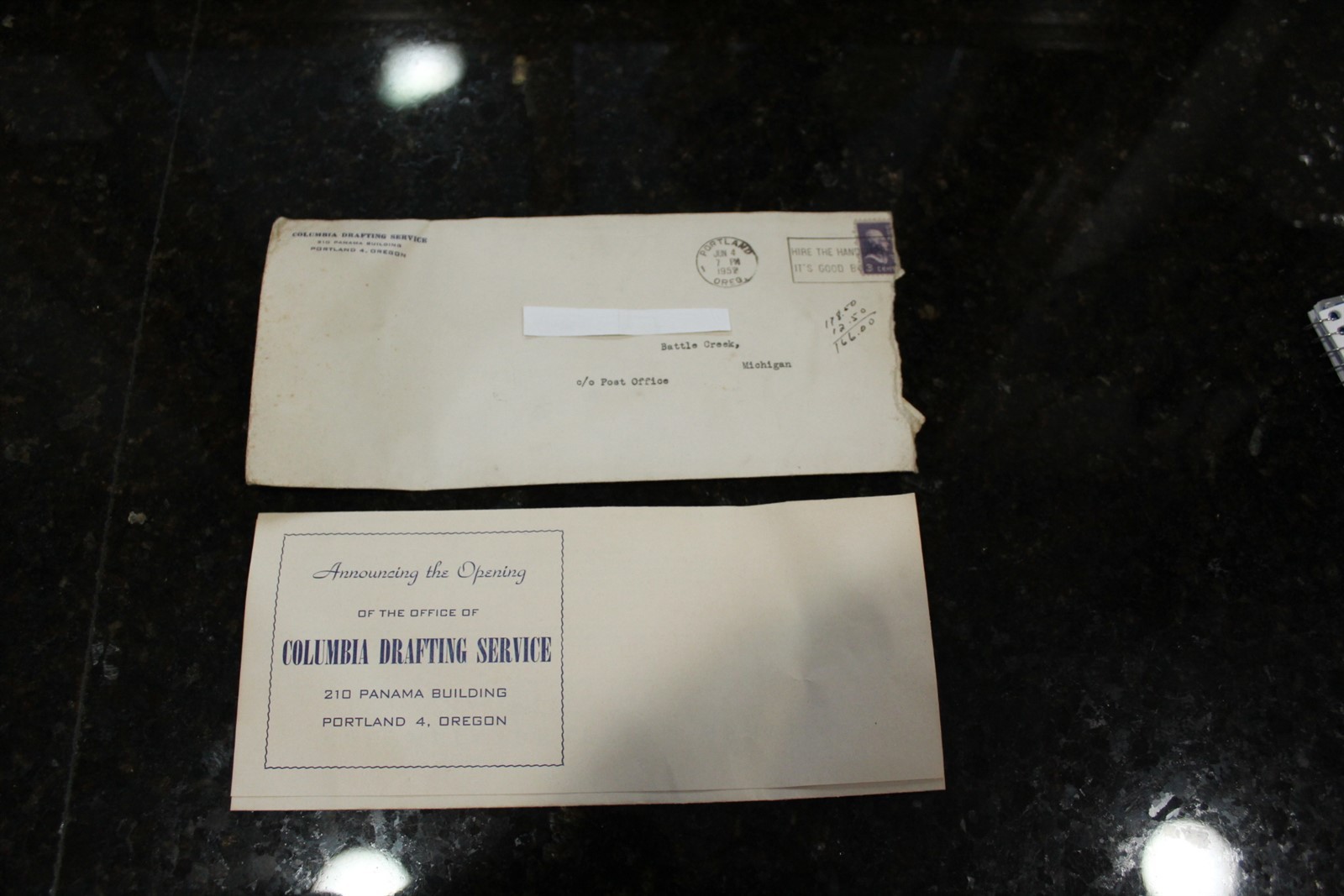 Vintage 1952 Advertising Envelope & Letter Columbia Drafting Service Portland OR Vintage 1952 Advertising Envelope & Letter Columbia Drafting Service Portland OR