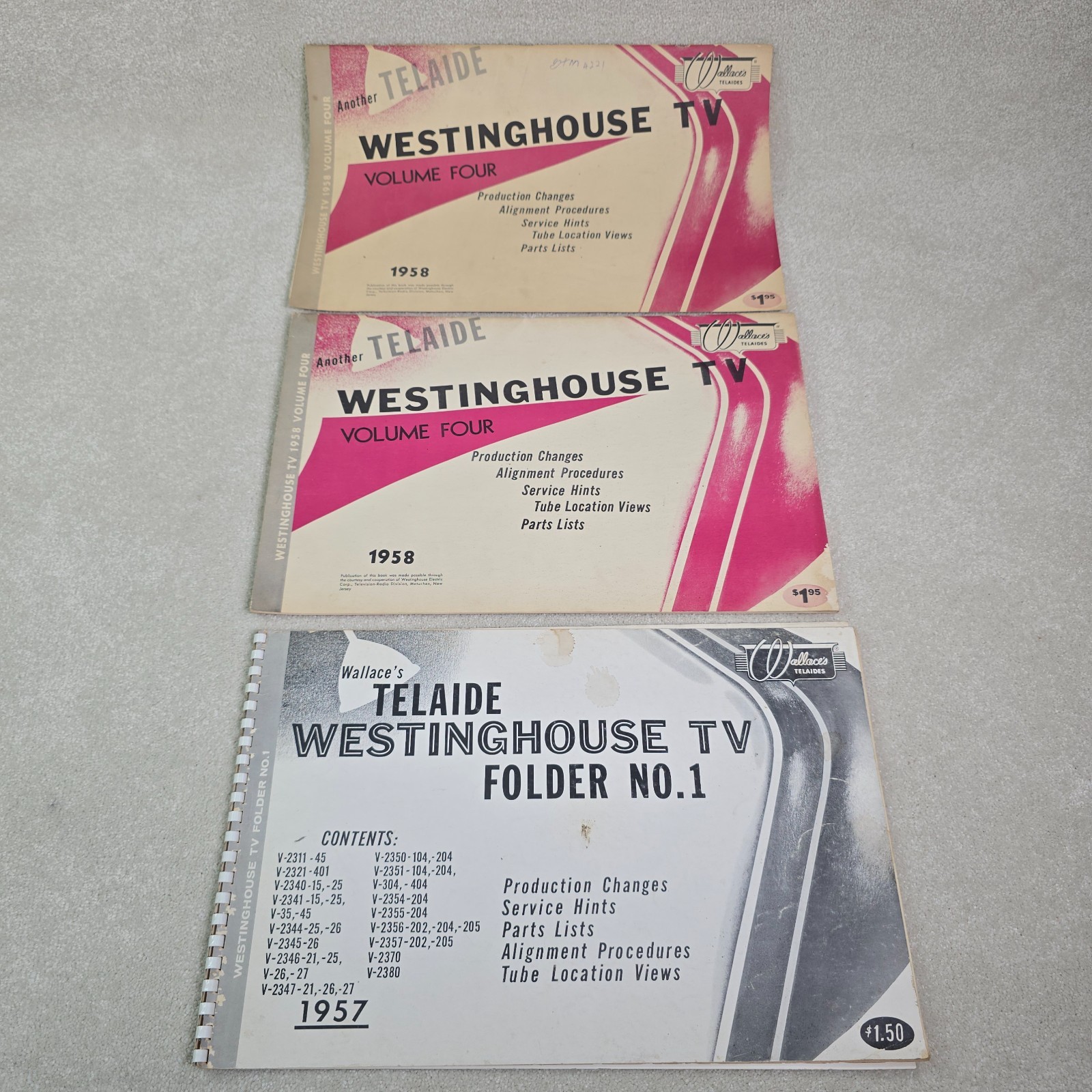 Wallaces Telaide Westinghouse TV Service Manual Lot 1957 Folder 1 1958 Vol 4 x2 Wallaces Telaide Westinghouse TV Service Manual Lot 1957 Folder 1 1958 Vol 4 x2