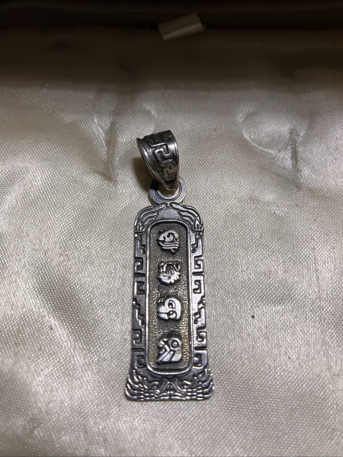 Rare Vintage Aztec Mexican Charm 925 Silver Cartouche 2” Signed Rare Vintage Aztec Mexican Charm 925 Silver Cartouche 2” Signed