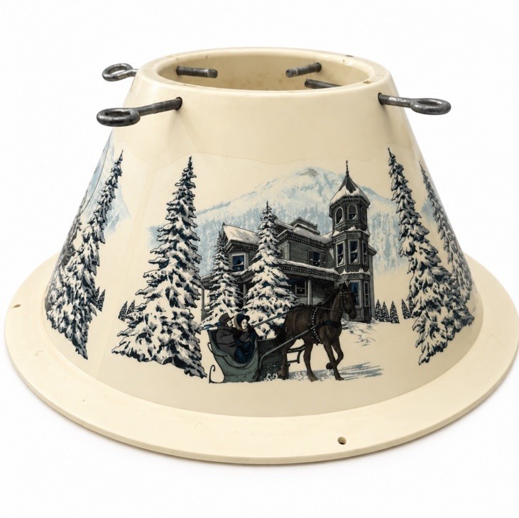 VTG 1950’s Cream Litho Christmas Tree Stand Reindeer Carolers RARE HTF NICE VTG 1950’s Cream Litho Christmas Tree Stand Reindeer Carolers RARE HTF NICE