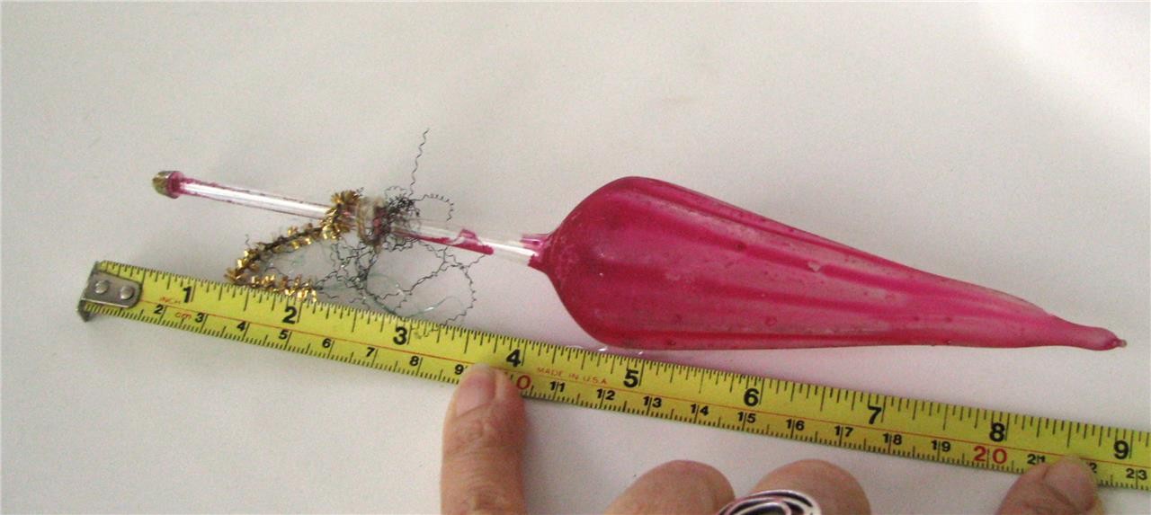 Antique Germany Unsilvered Glass Xmas Ornament Pink Parasol Wire Victorian 9"