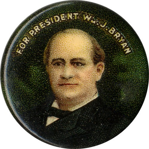 1908 William Jennings Bryan "For President" Chromo Pinback Button