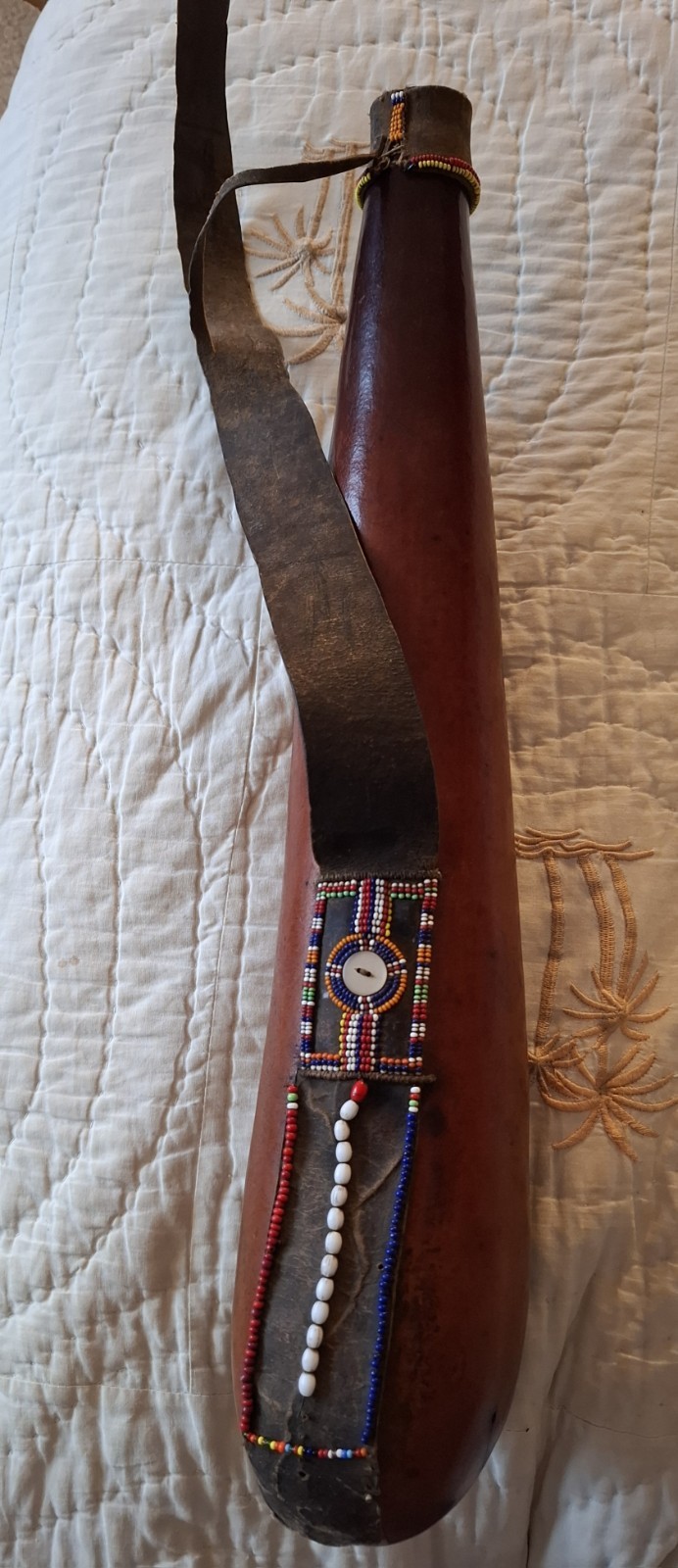 African Gourd Milk Drinking Pokot Tribe Kenya Leather Strap Vintage Beaded African Gourd Milk Drinking Pokot Tribe Kenya Leather Strap Vintage Beaded