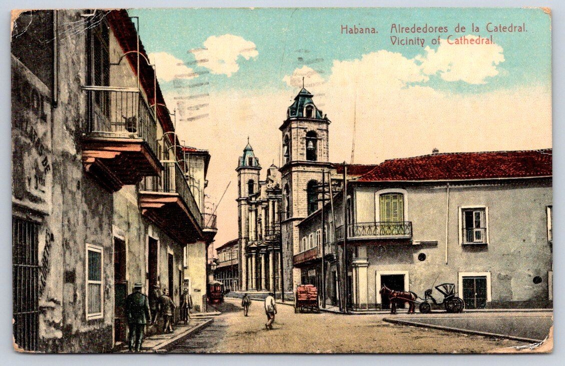 Antique Cuba Postcard HAVANA Vicinity of Cathedral Street 1924 Antique Cuba Postcard HAVANA Vicinity of Cathedral Street 1924