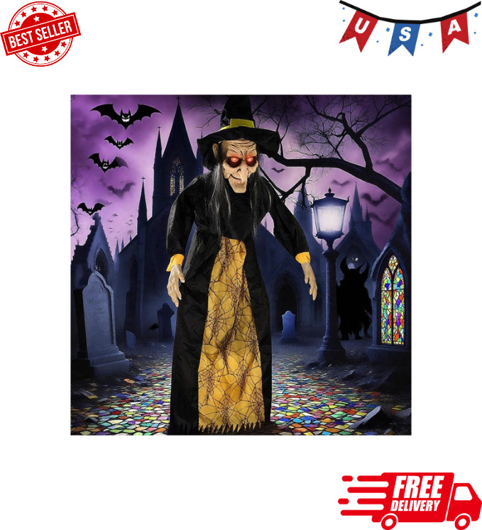 67" Halloween Hanging Witch, Halloween Decoration Outdoor Talking Ghost Light up 67" Halloween Hanging Witch, Halloween Decoration Outdoor Talking Ghost Light up