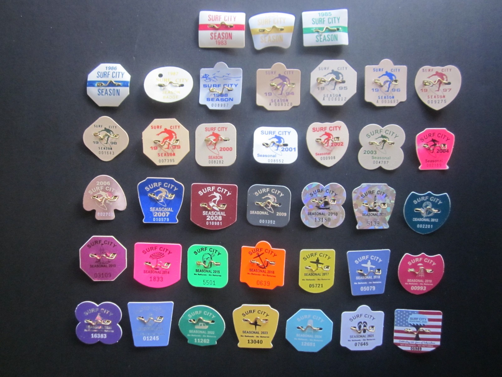 38 YEARS SURF CITY NEW JERSEY SEASONAL BEACH BADGES/TAGS 38 YEARS SURF CITY NEW JERSEY SEASONAL BEACH BADGES/TAGS
