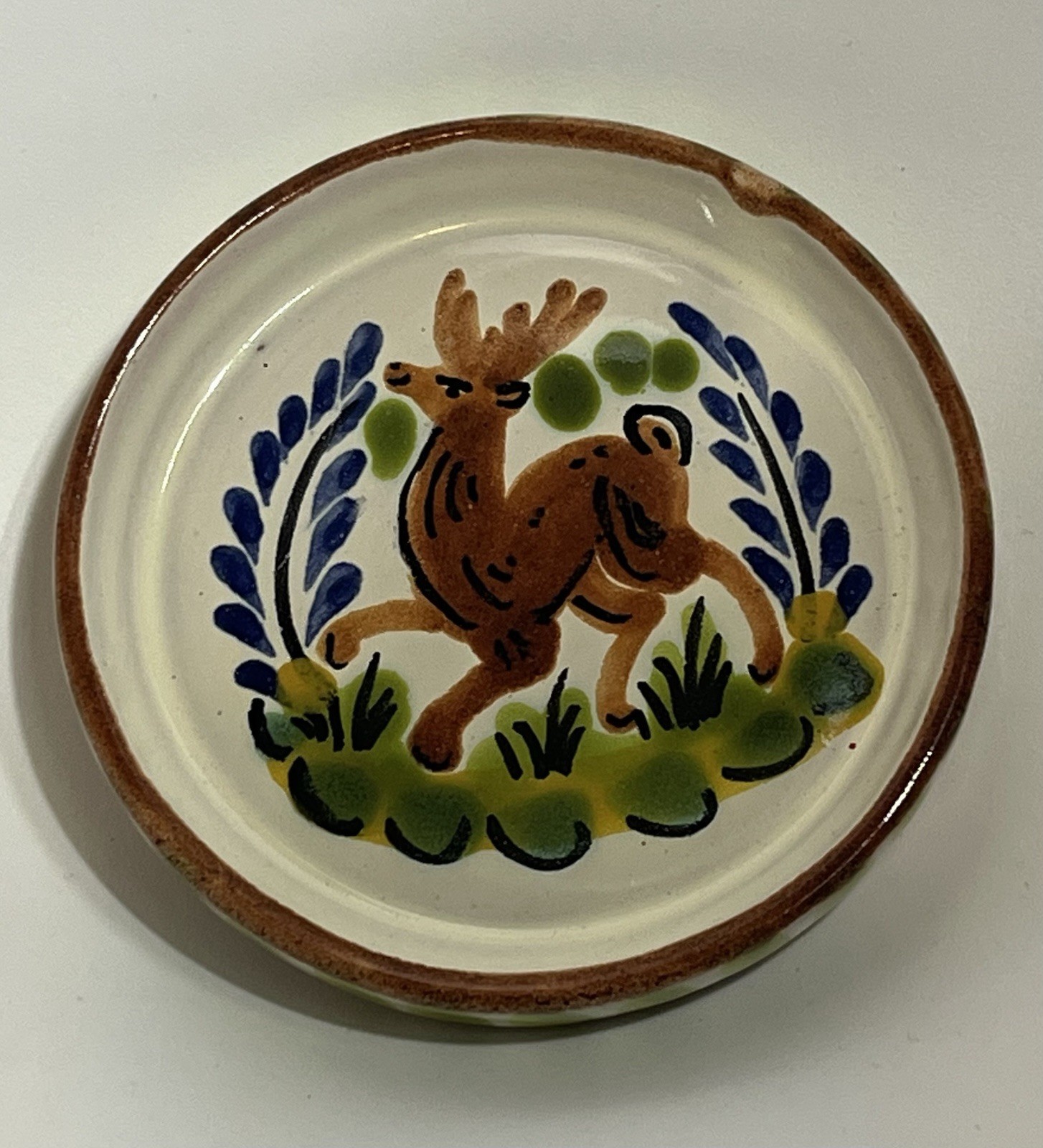 VTG Gorky Gonzalez Majolica Plate Coaster 4" Leaping Deer GTO Mexico Signed VTG Gorky Gonzalez Majolica Plate Coaster 4" Leaping Deer GTO Mexico Signed